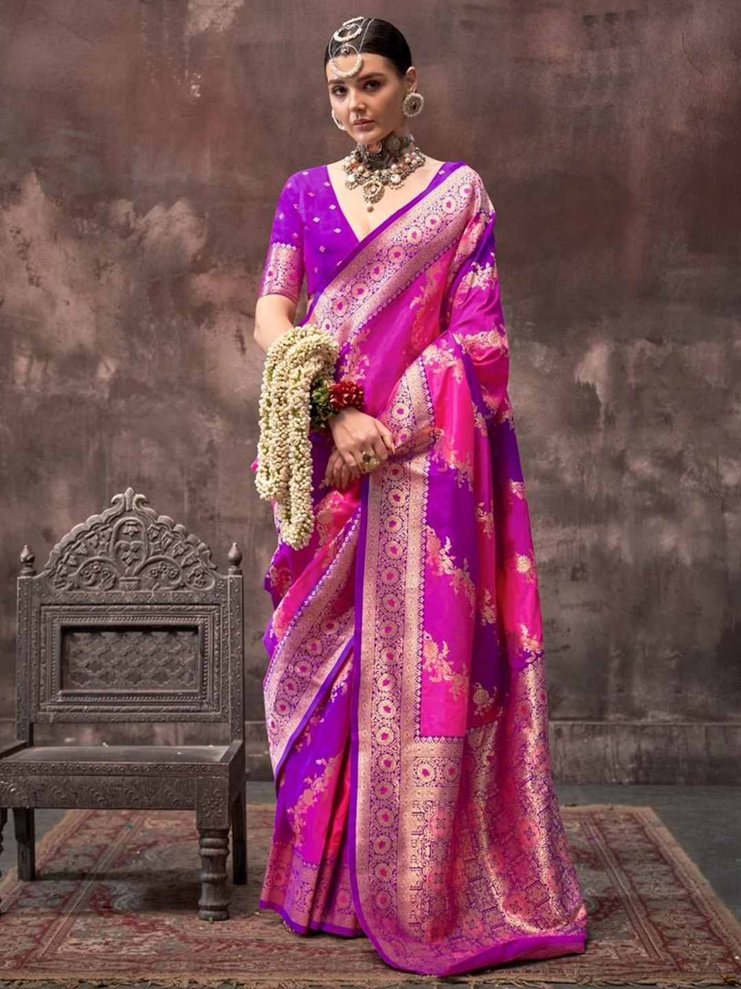 

Anouk Woven Design Zari Banarasi Saree, Pink