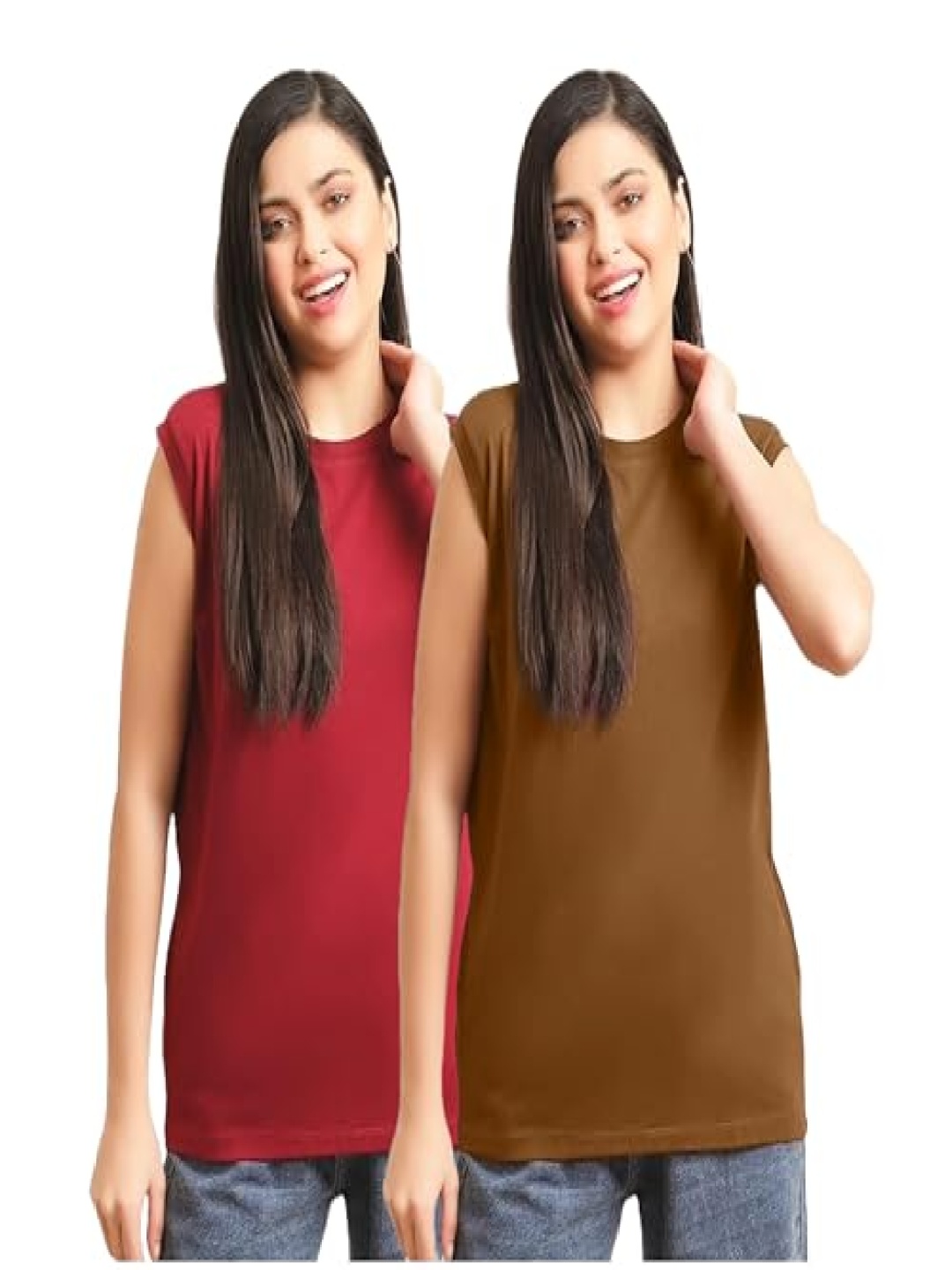 

NOTWILD Women Pack Of 2 Solid Round Neck Cotton T-shirts, Maroon