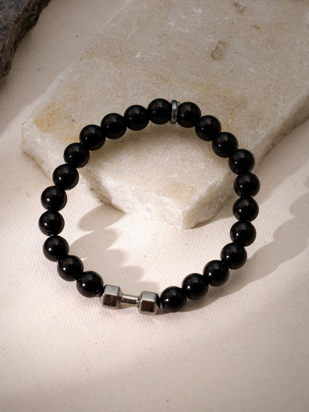 

GIVA Men 925 Sterling Silver Rhodium-Plated Dumble Beaded Adjustable Elasticated Bracelet