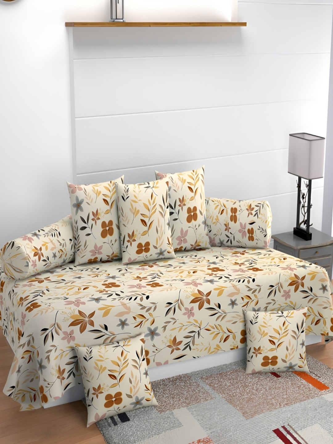 

Jizzby 8-Pcs Brown & Beige Printed Bed Sheet & 2 Booster With 5 Cushion