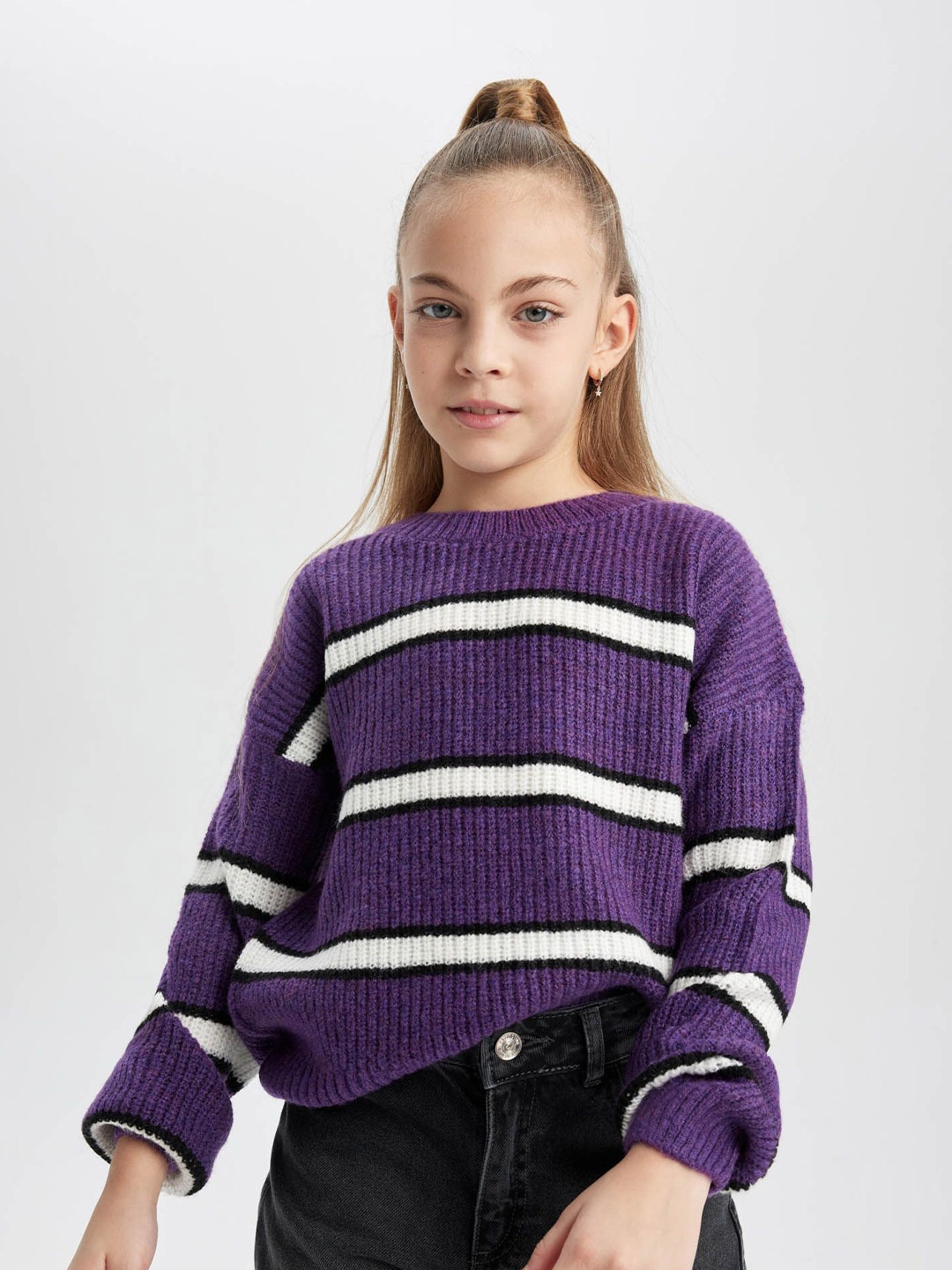

DeFacto Girls Striped Pullover, Purple