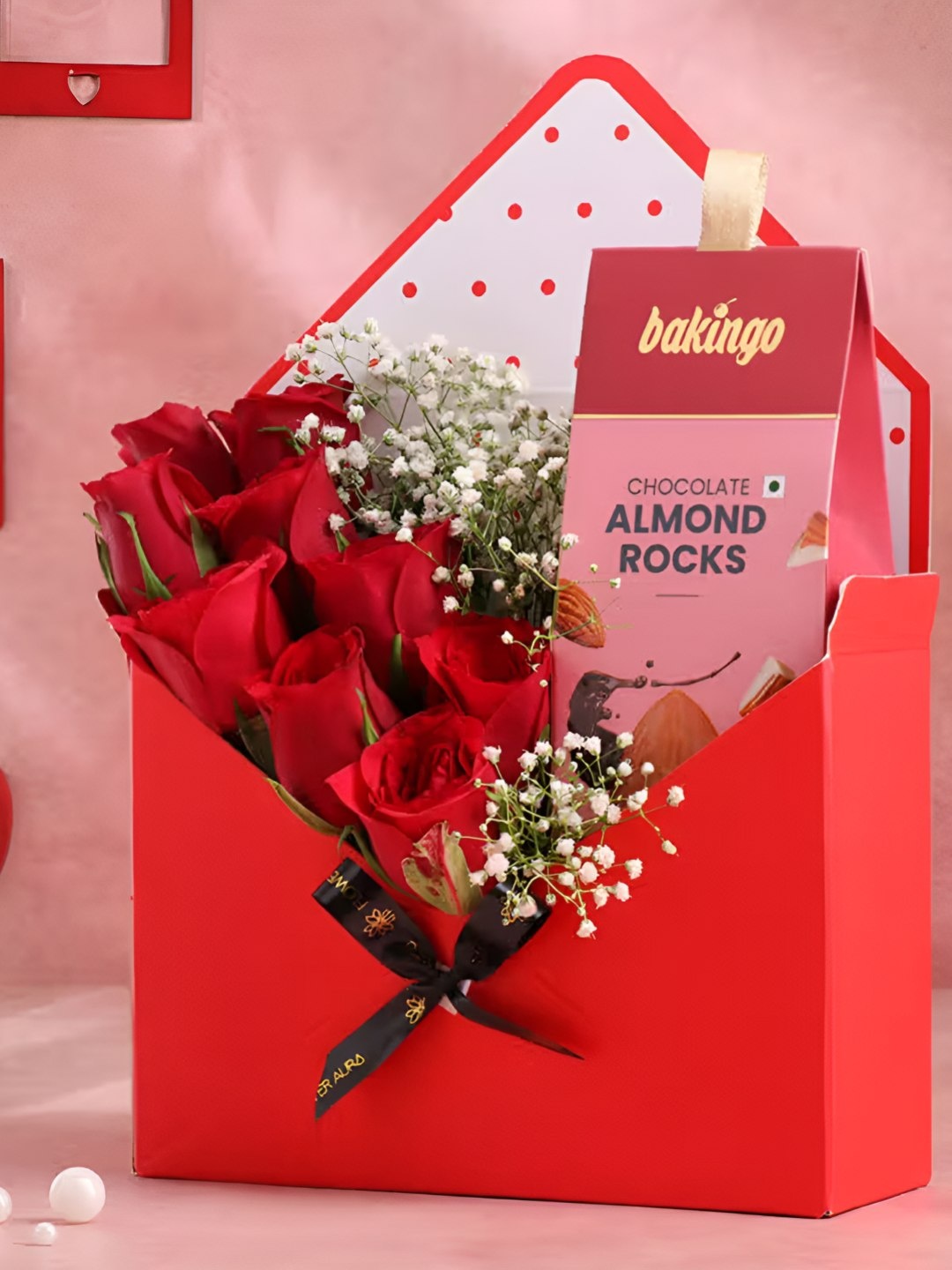 

Floweraura 13Pcs Love Bouquet Roses & Almonds Rocks Chocolate Gift Set, Red
