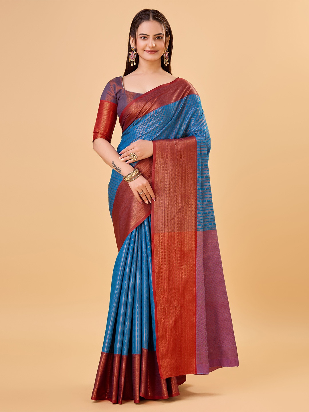 

bansari textiles Woven Design Zari Art Silk Banarasi Saree, Blue