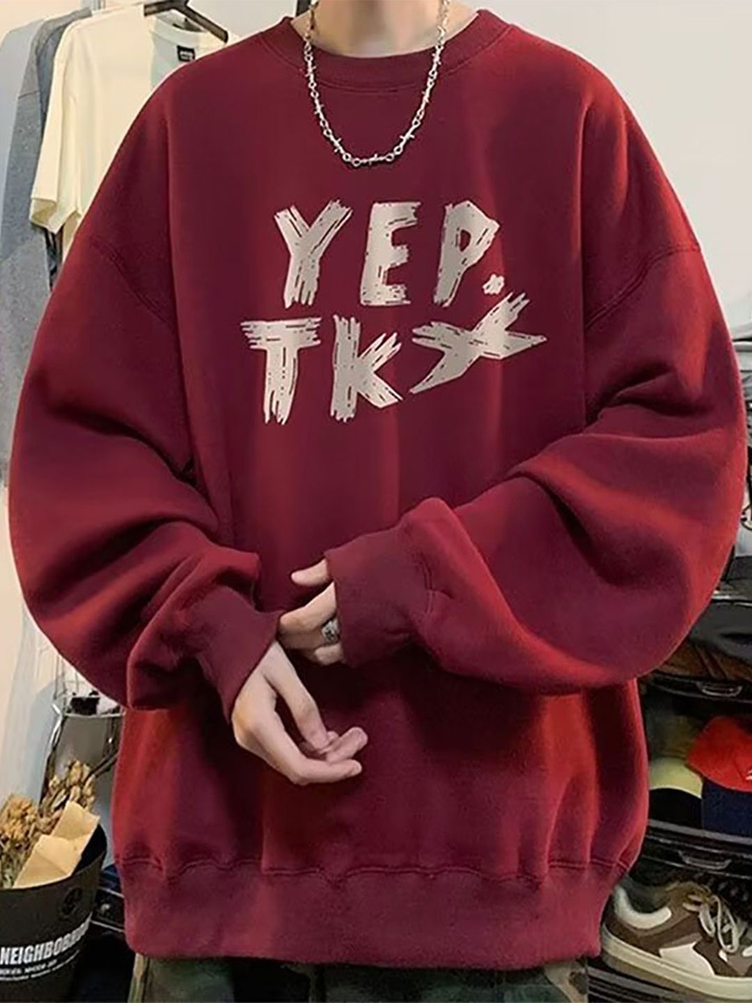 

StyleCast x Revolte Men Printed Round Neck Sweatshirt, Maroon