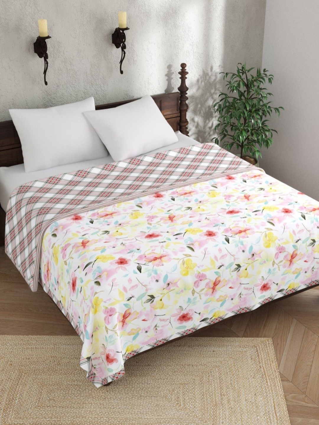 

Aura Breeze White & Blue Floral Printed Pure Cotton AC Room Double Bed Reversible Dohar