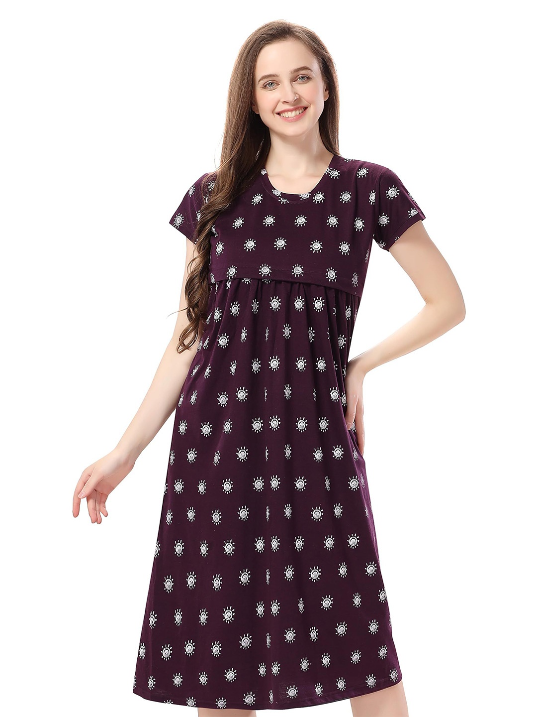 

TIGYWIGY Women Cotton Maternity Nightdress, Purple
