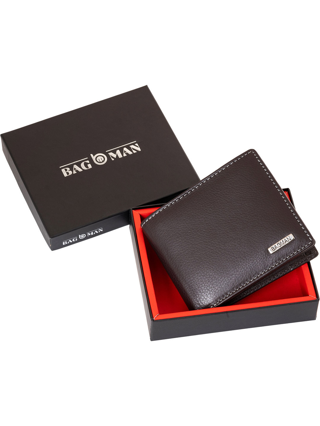 

BAGMAN Men Leather Two Fold Wallet, Brown