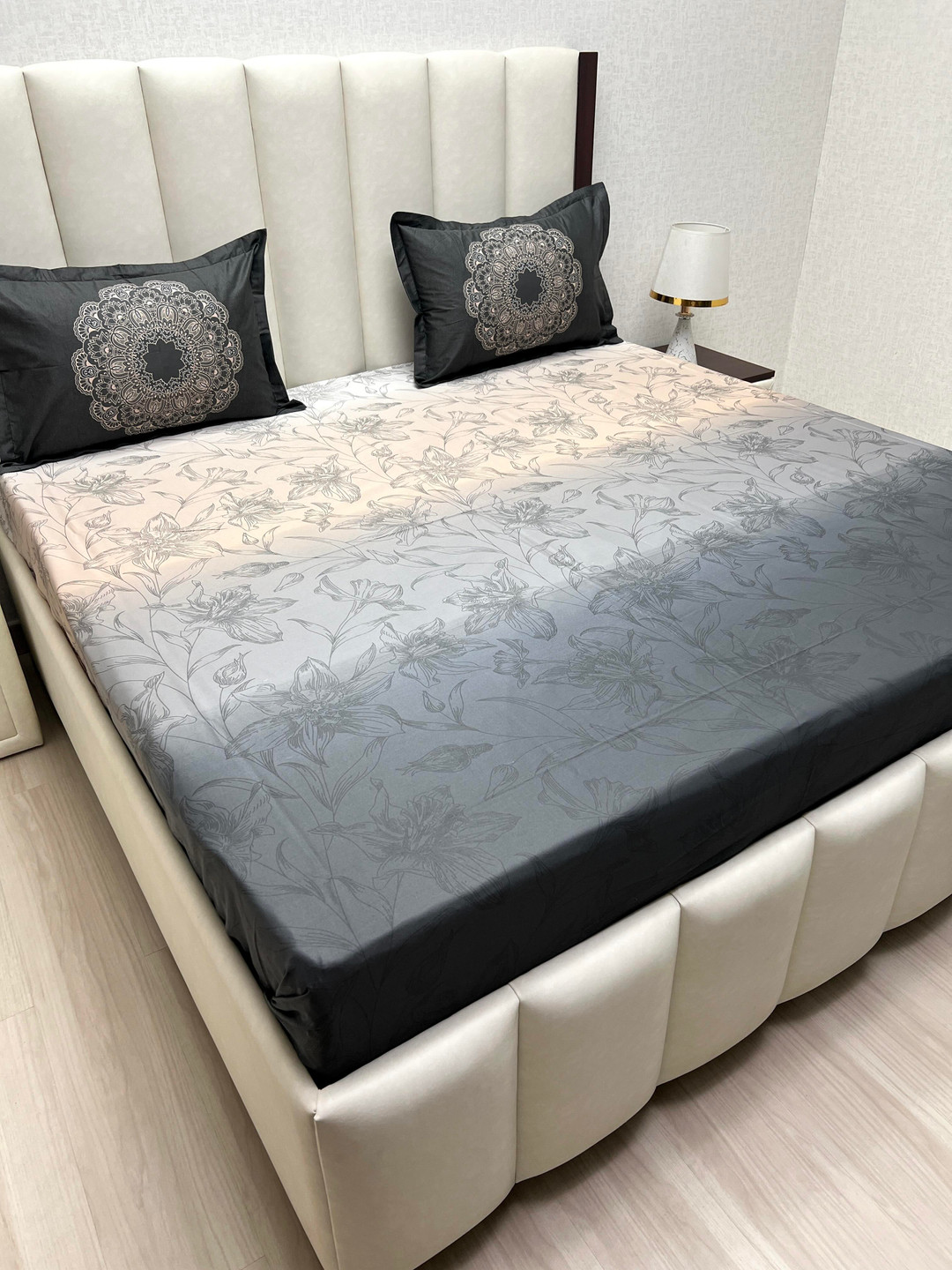 

Pure Decor Royal Majestic Grey Printed Pure Cotton 350 TC King Bedsheet Set 2.74 x 2.74 m