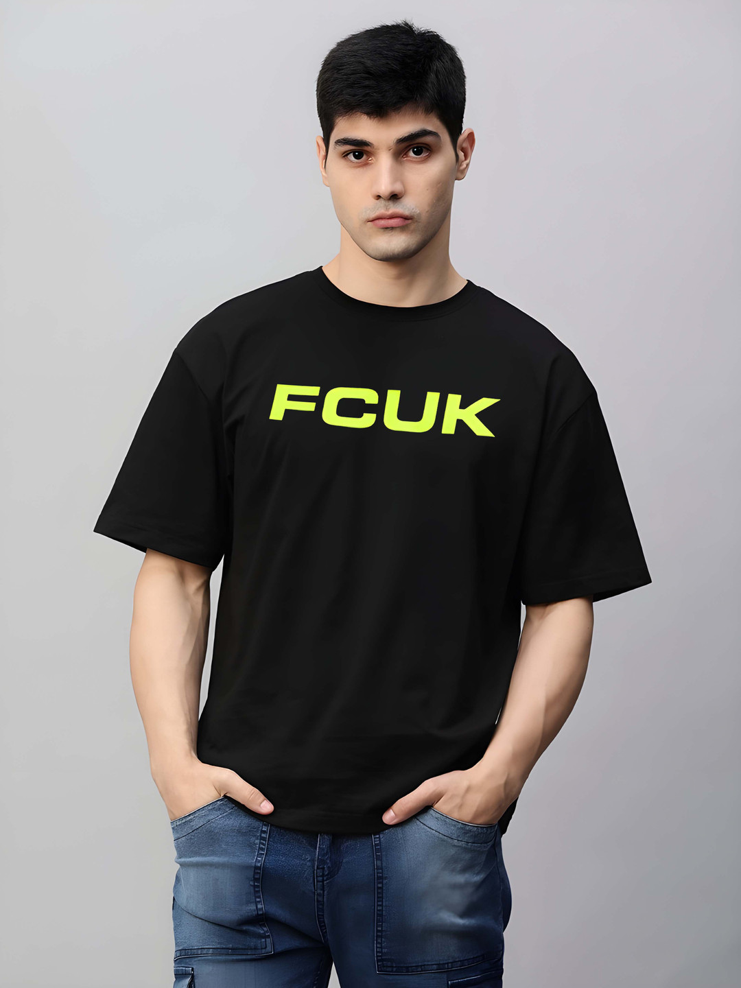 

BOWLIFESTYLE Men Drop-Shoulder Sleeves Pure Cotton T-shirt, Black