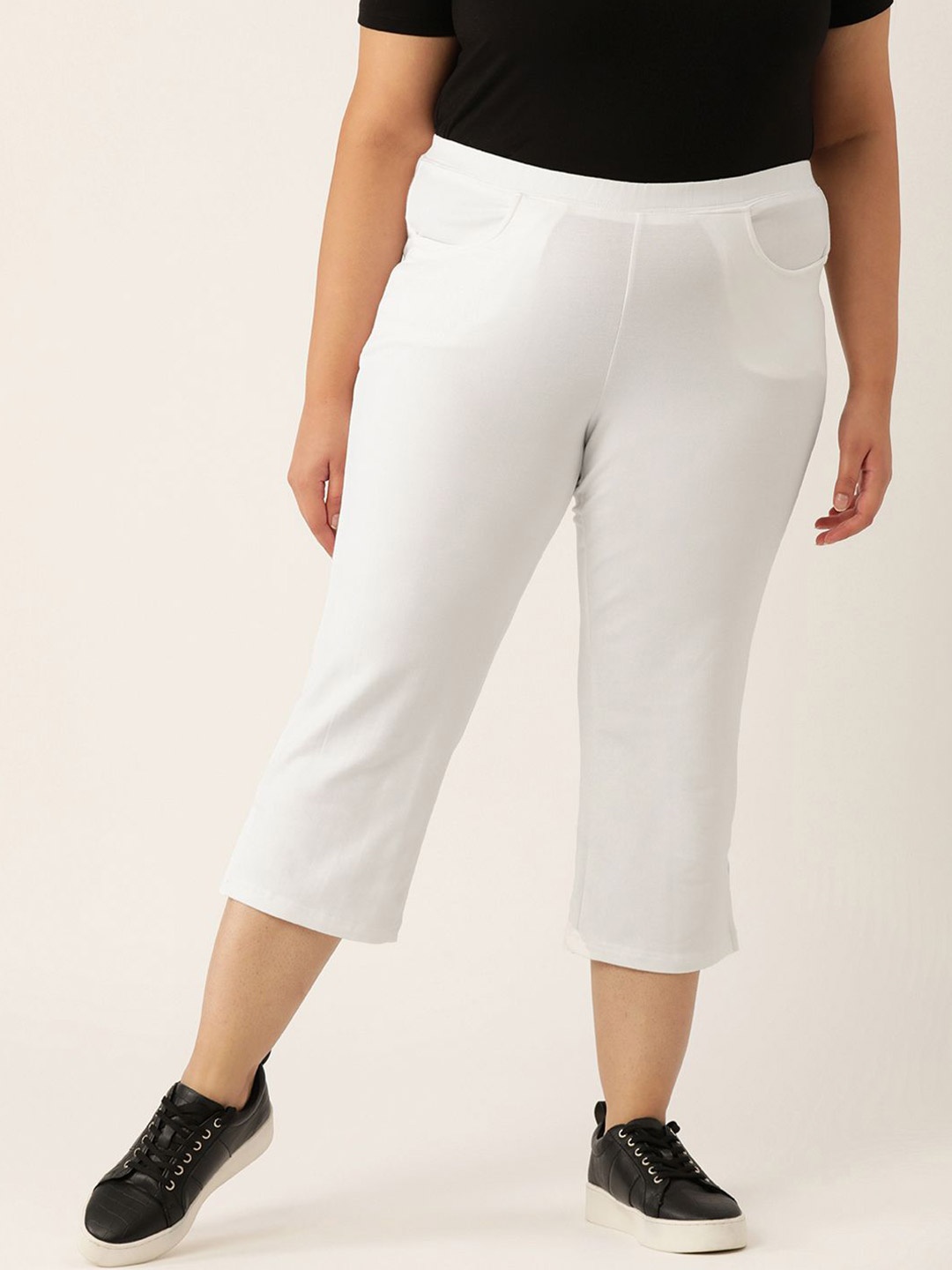 

theRebelinme Women Plus Size Cotton Knitted Capris, White