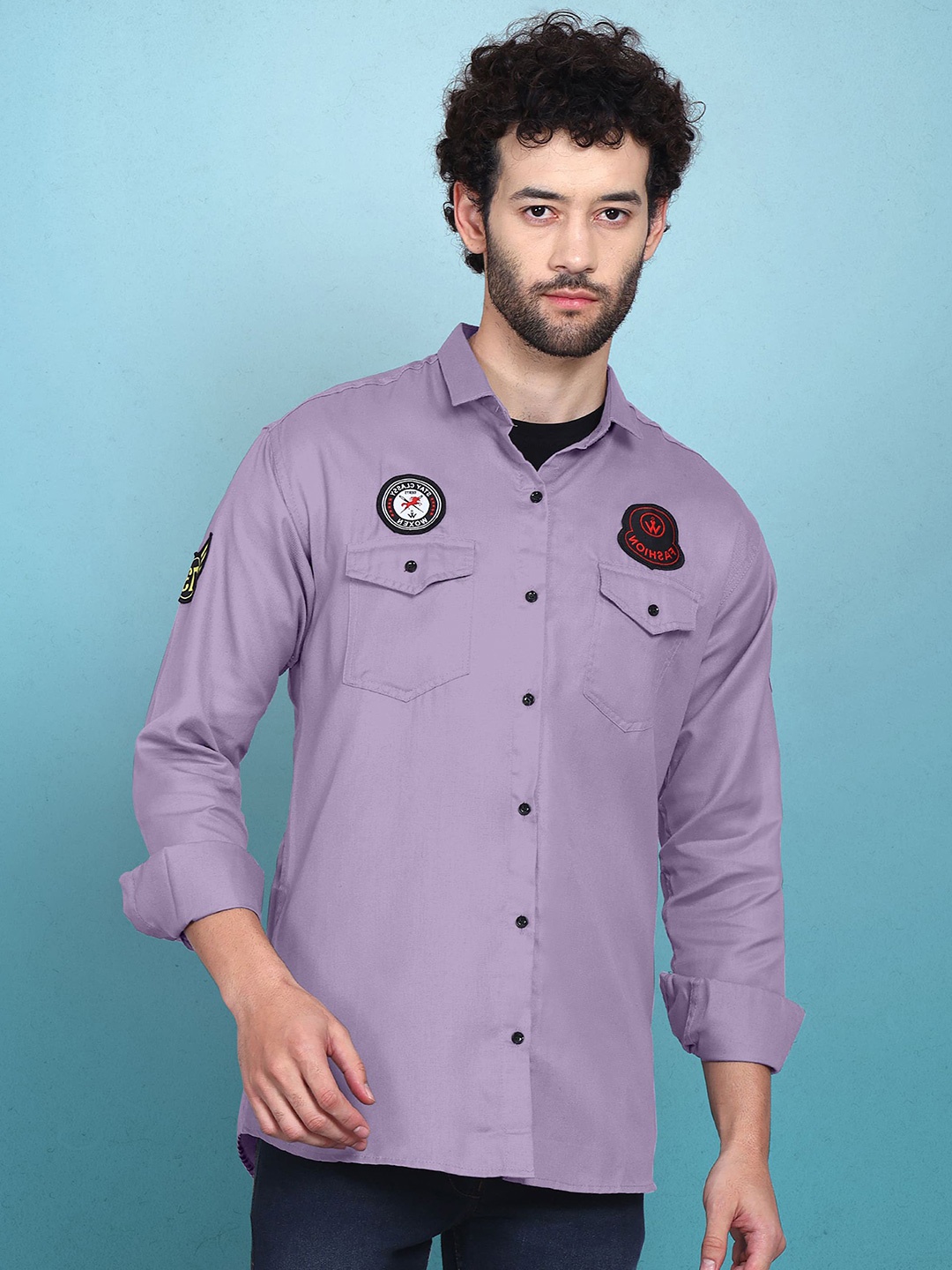 

WOXEN Men Original Fit Spread Collar Solid Cotton Casual Shirt, Purple