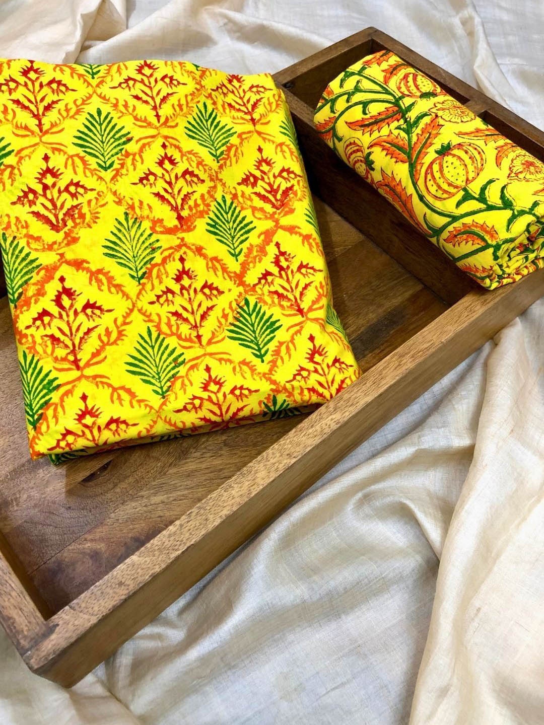 

PALASH Floral Printed Pure Cotton Unstitched Dress Material, Yellow