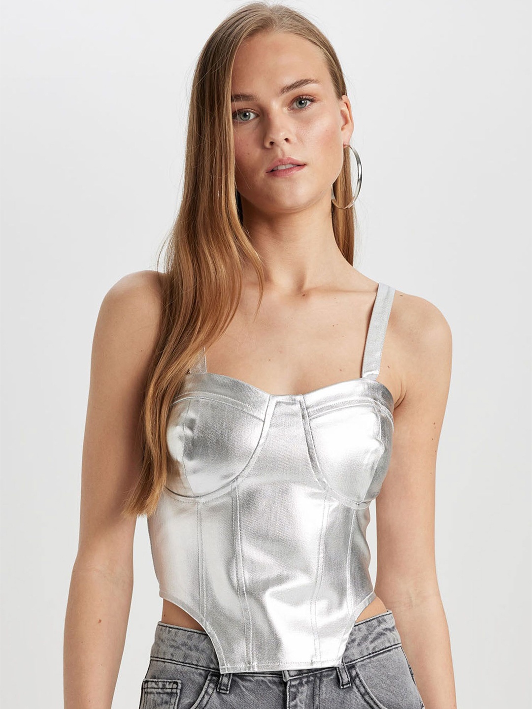 

DeFacto Shoulder Straps Corset Top, Silver