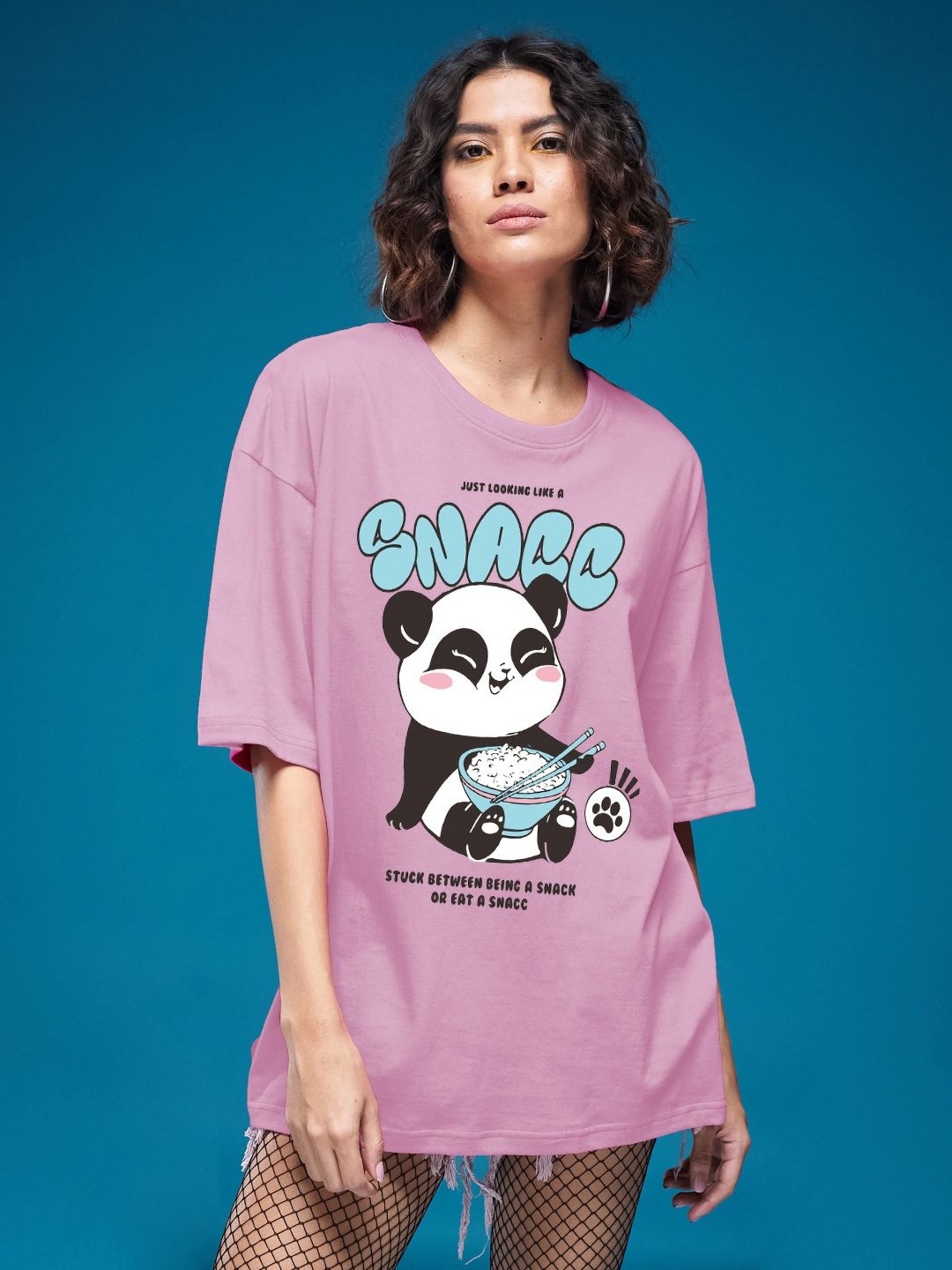 

SMARTEES Women Graphic Printed Round Neck Cotton Oversized T-shirt, Pink