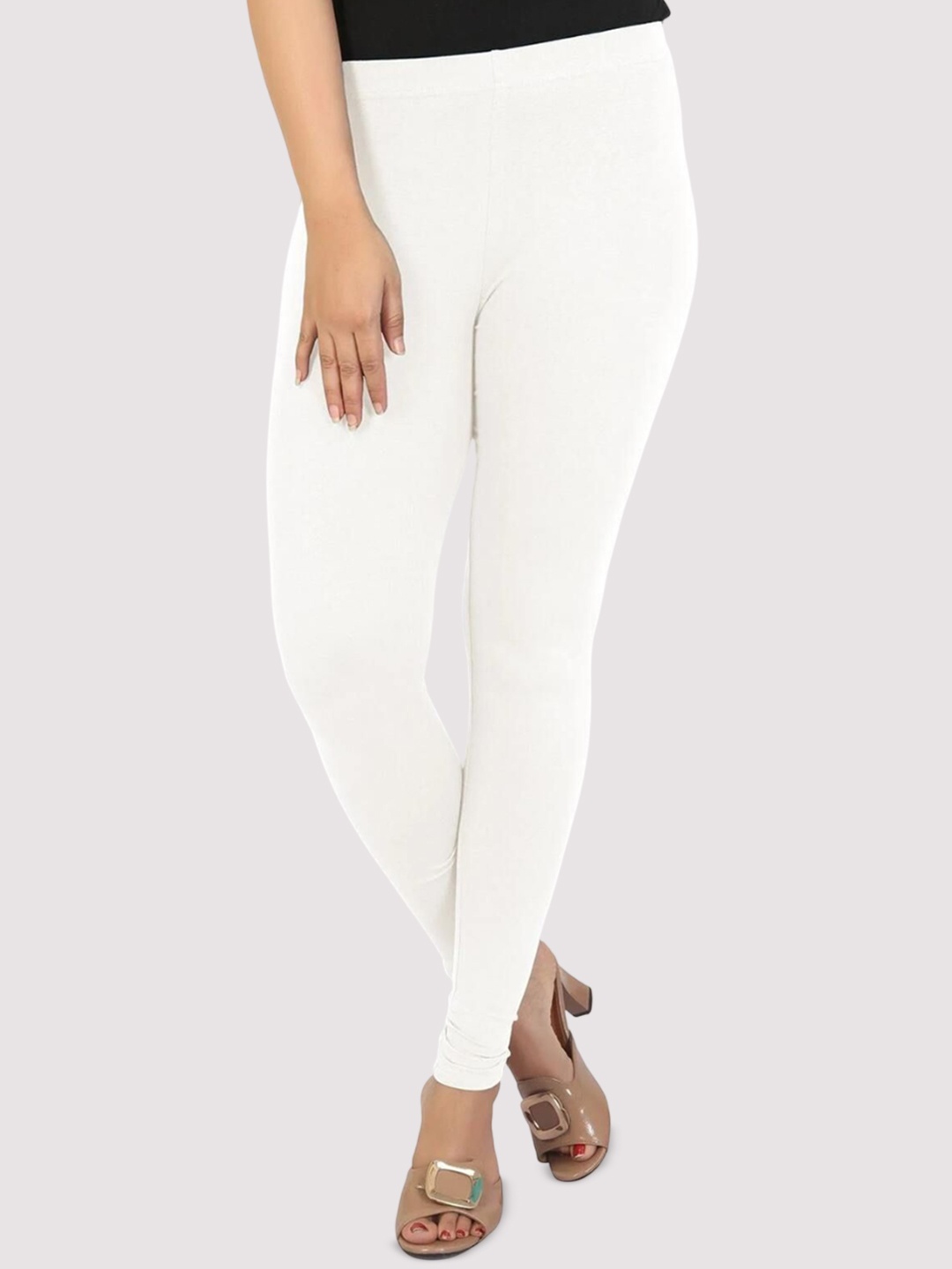 

COTTON CULTURE Women Cotton Mid-Rise Ankle-Length Leggings, Off white