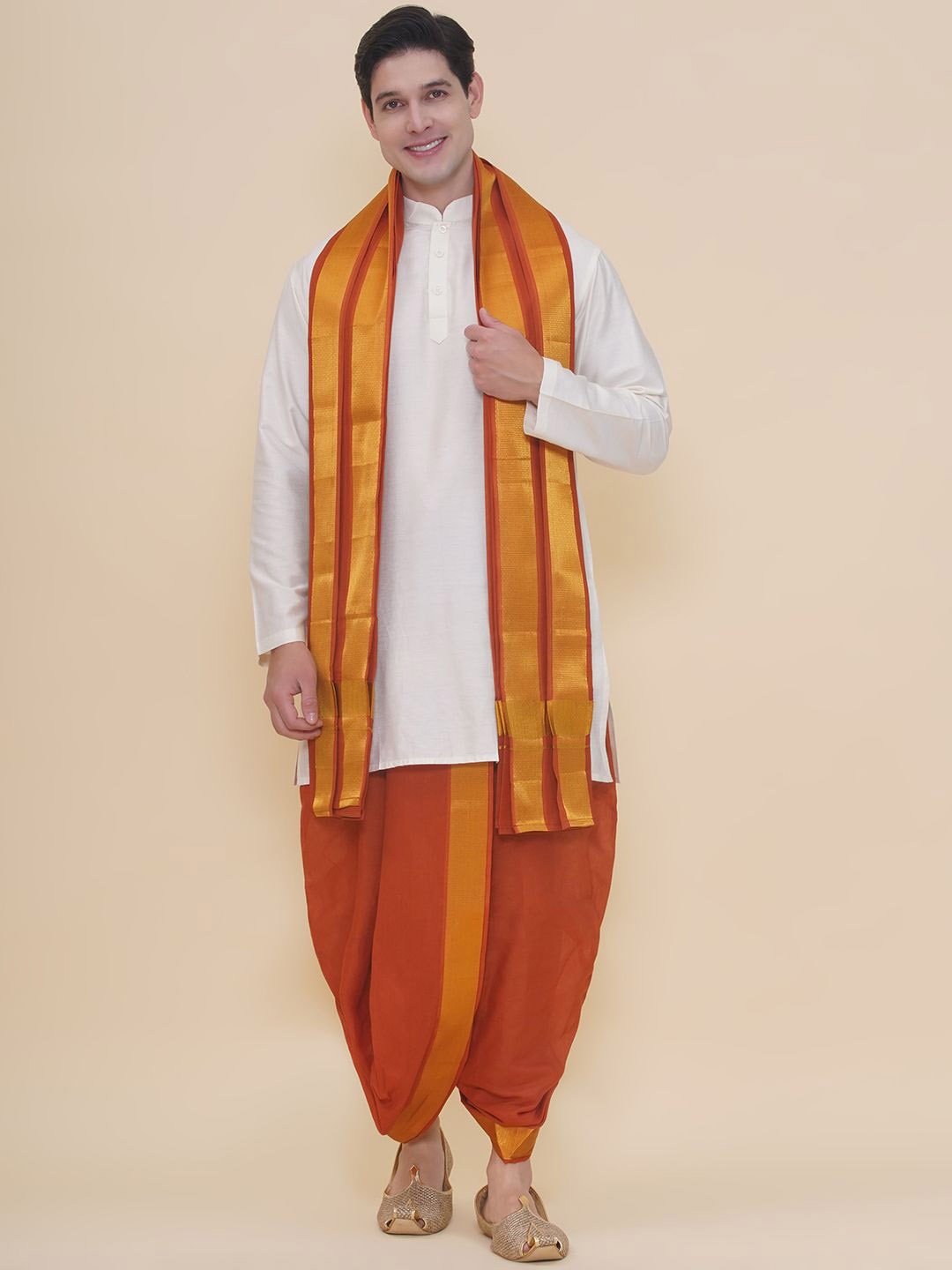 

Sethukrishna Men Cotton Dhoti Pant with Angavastram, Brown