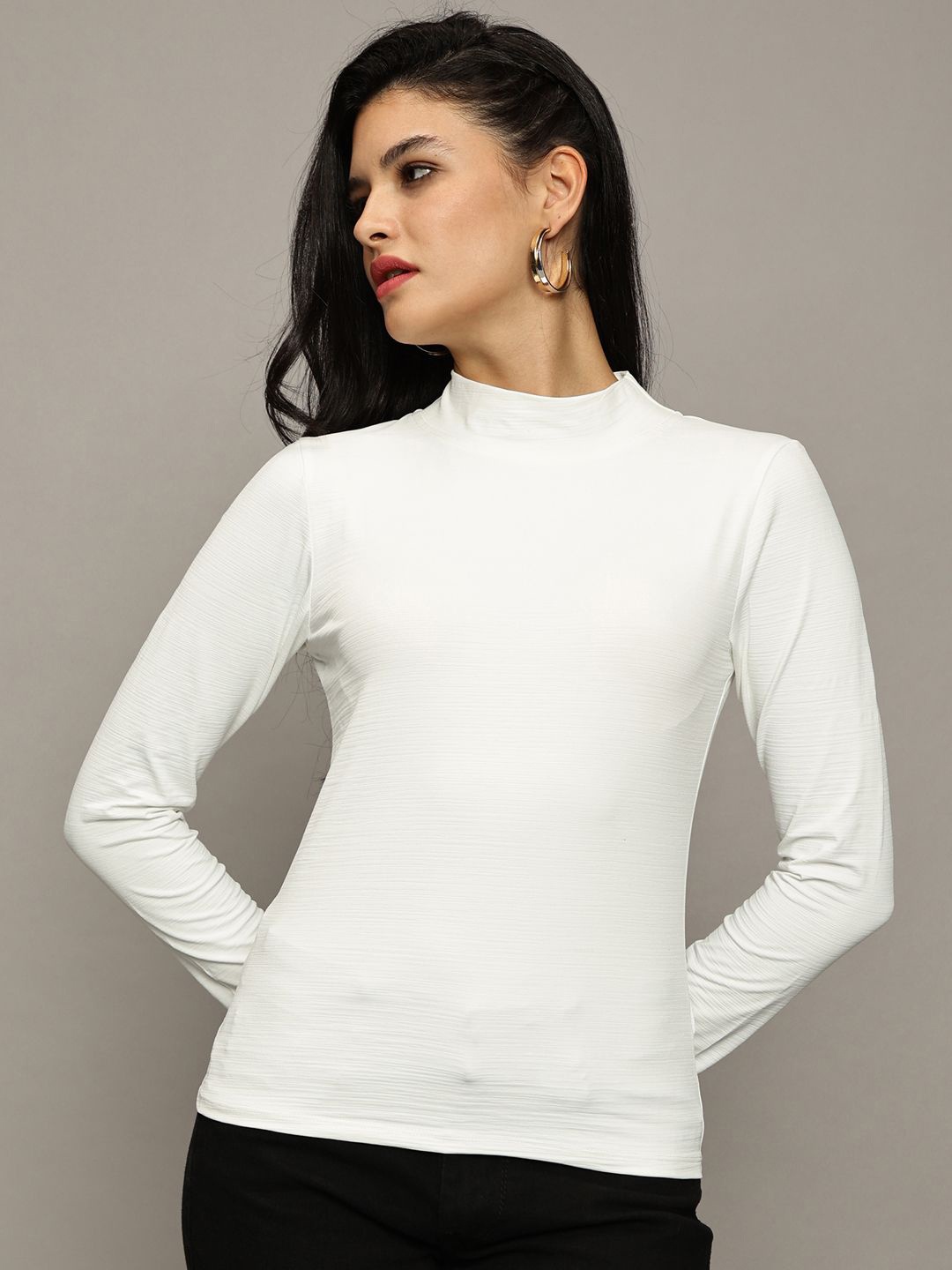 

The Roadster Lifestyle Co Women High-Neck Long Sleeve Top, White