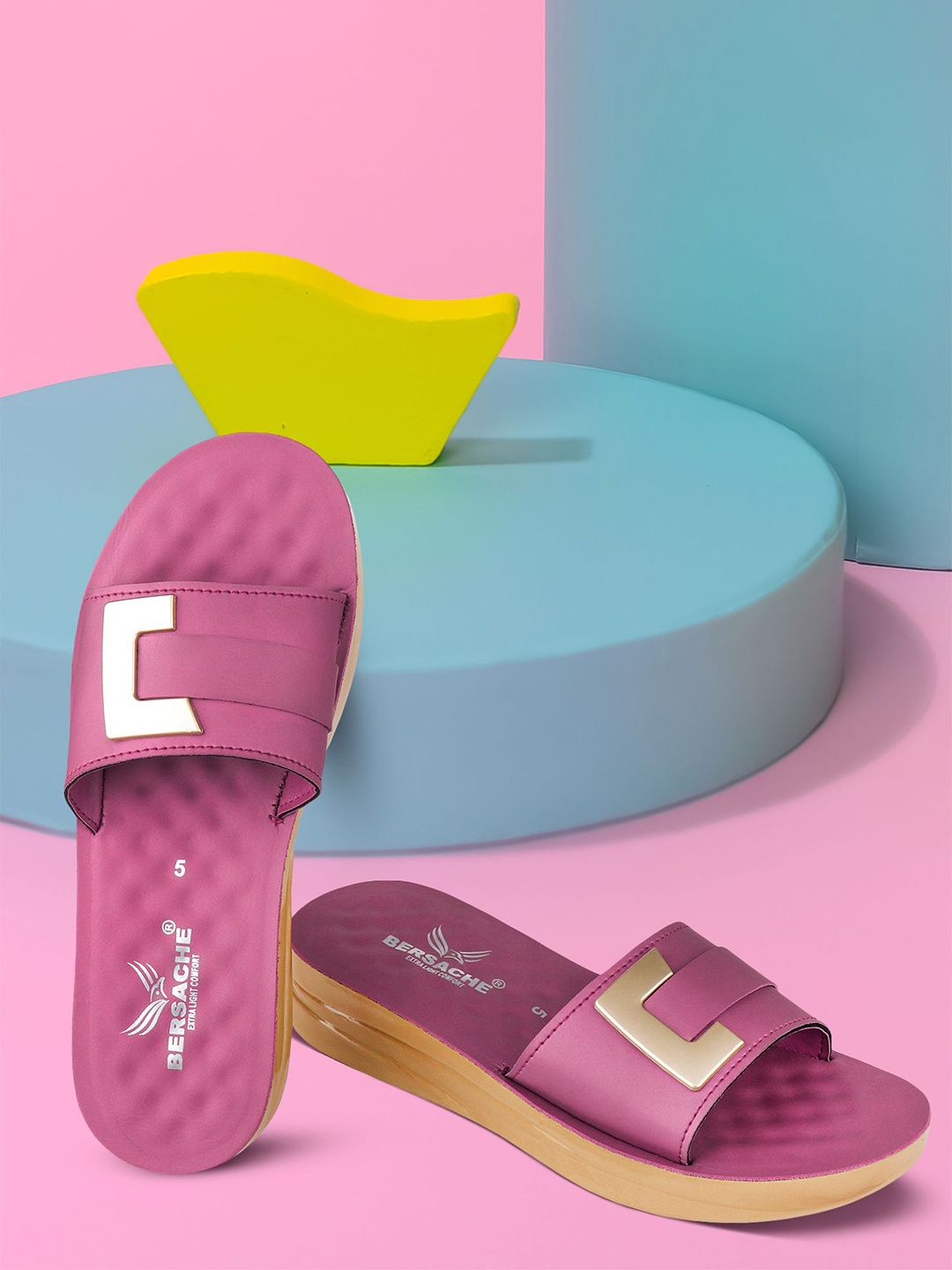

BERSACHE Open Toe Flats, Pink