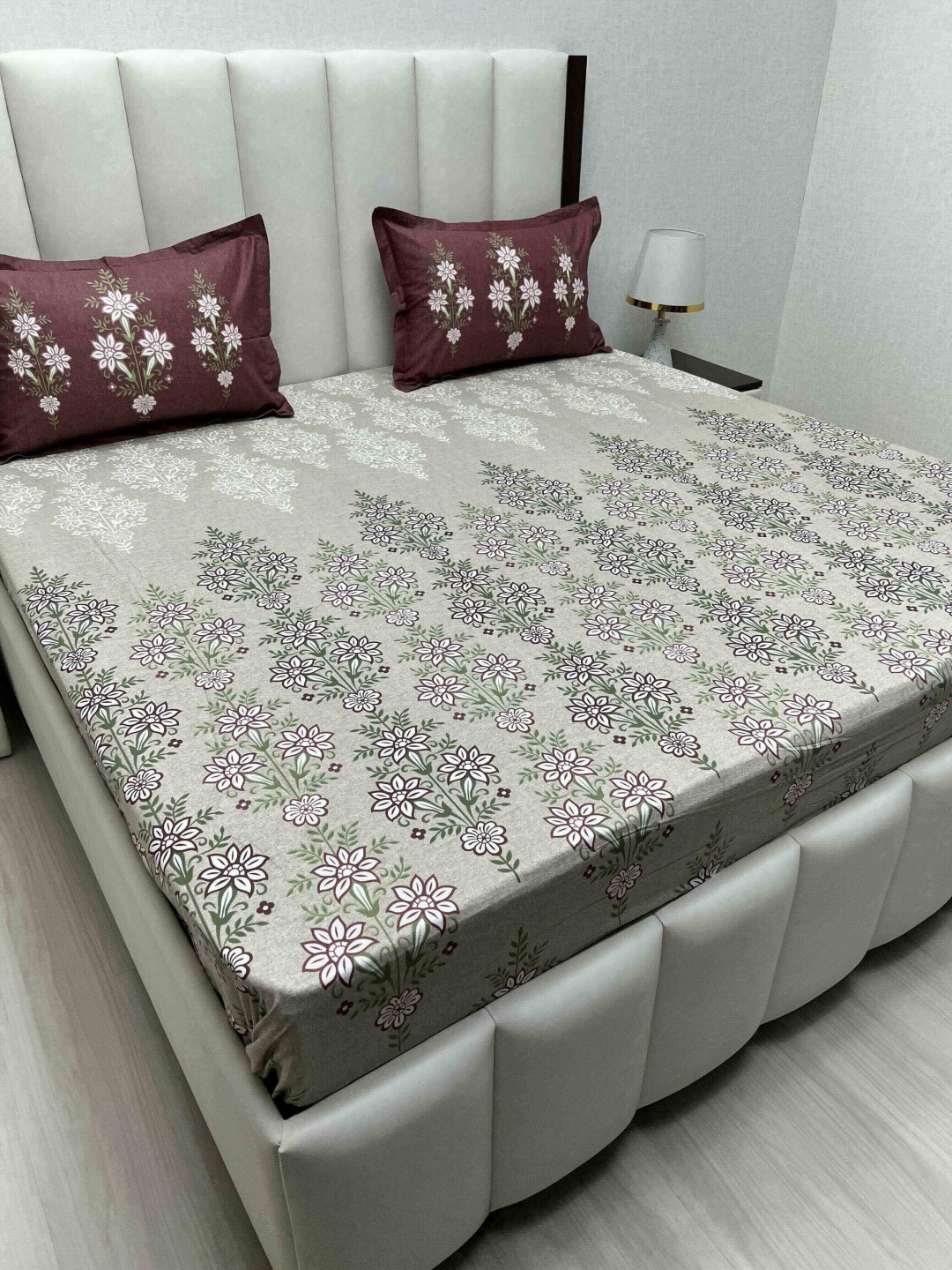 

Pure Decor Cotton King Size Double Bed Bedsheet With 2 Pillow Covers 2.74m X 2.74m, Grey
