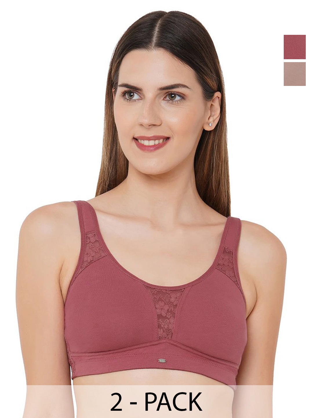 

Soie Women Pack of 2 Seamless Full Coverage Bra, Beige