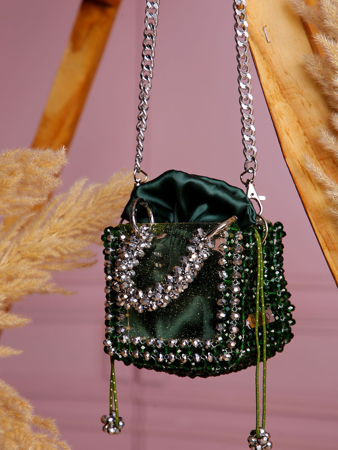 

Chiaro Embellished Bucket Handheld Bag, Green