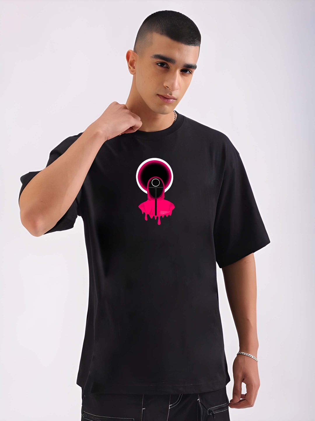 

Krimmple Men Drop-Shoulder Sleeves Pure Cotton T-shirt, Black