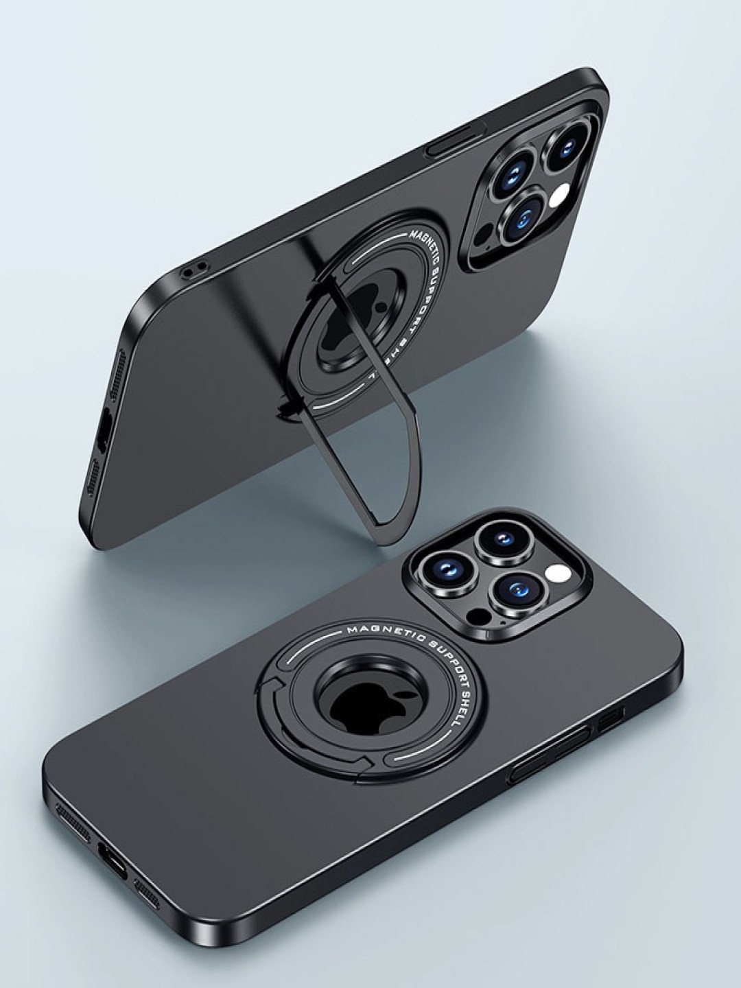 

Luxury Kase Solid Printed iPhone 16 Pro Max Metal Stand, Ring Holder Shell Back Case, Grey