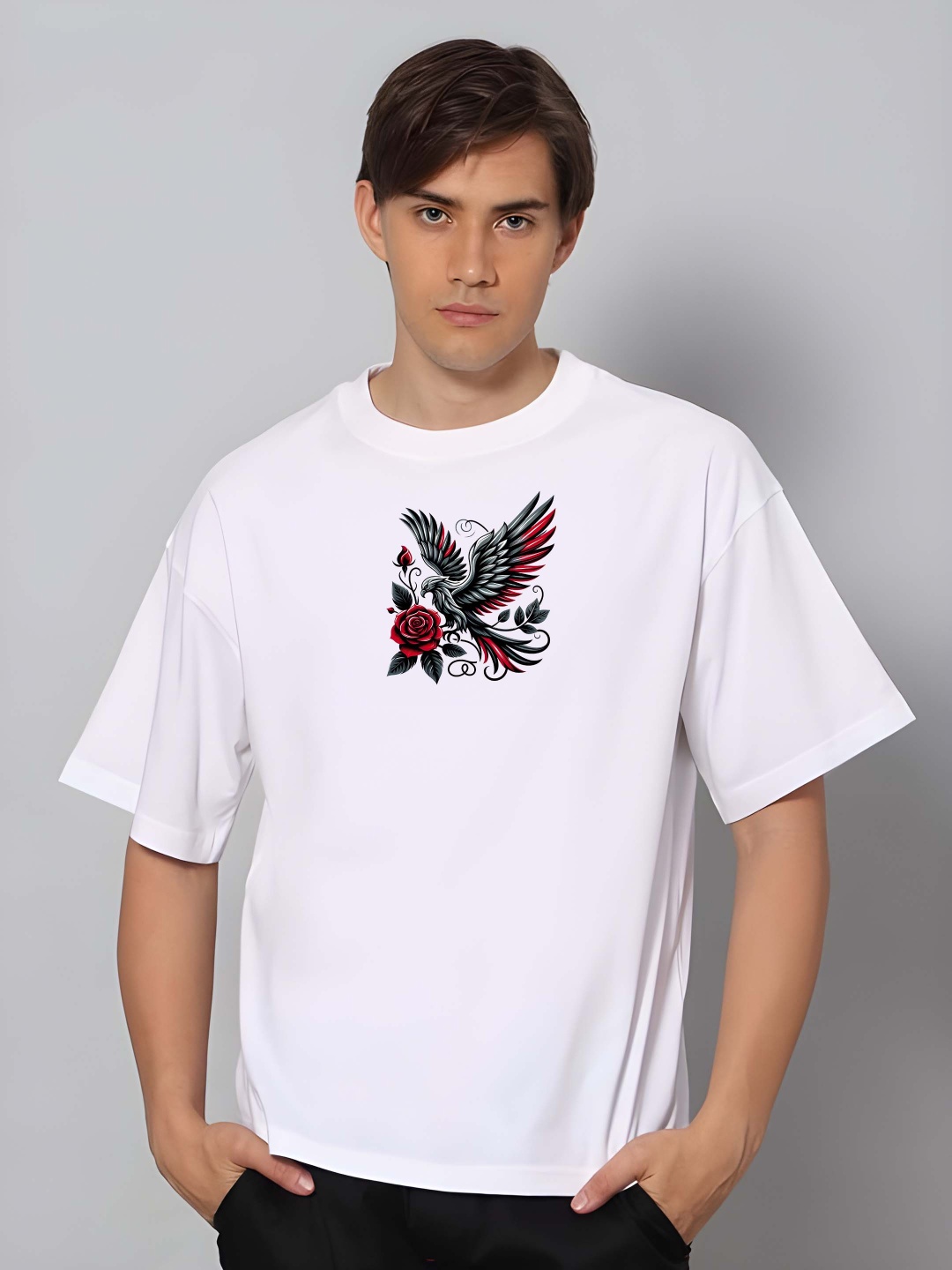 

BOWLIFESTYLE Men Drop-Shoulder Sleeves Pure Cotton T-shirt, White