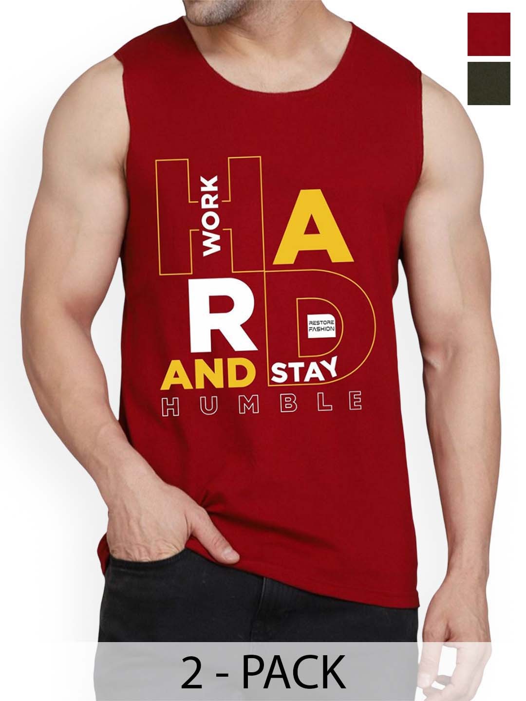 

Woostro Men Pack Of 2 Printed Combed Cotton Innerwear Gym Vests, Maroon