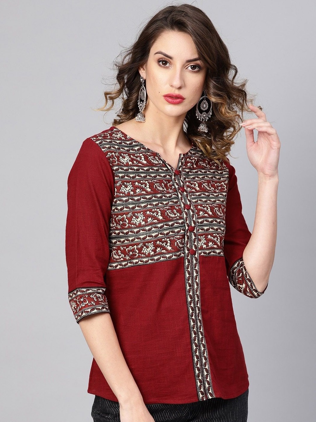 

KALINI Women Ethnic Motifs Printed Top, Maroon