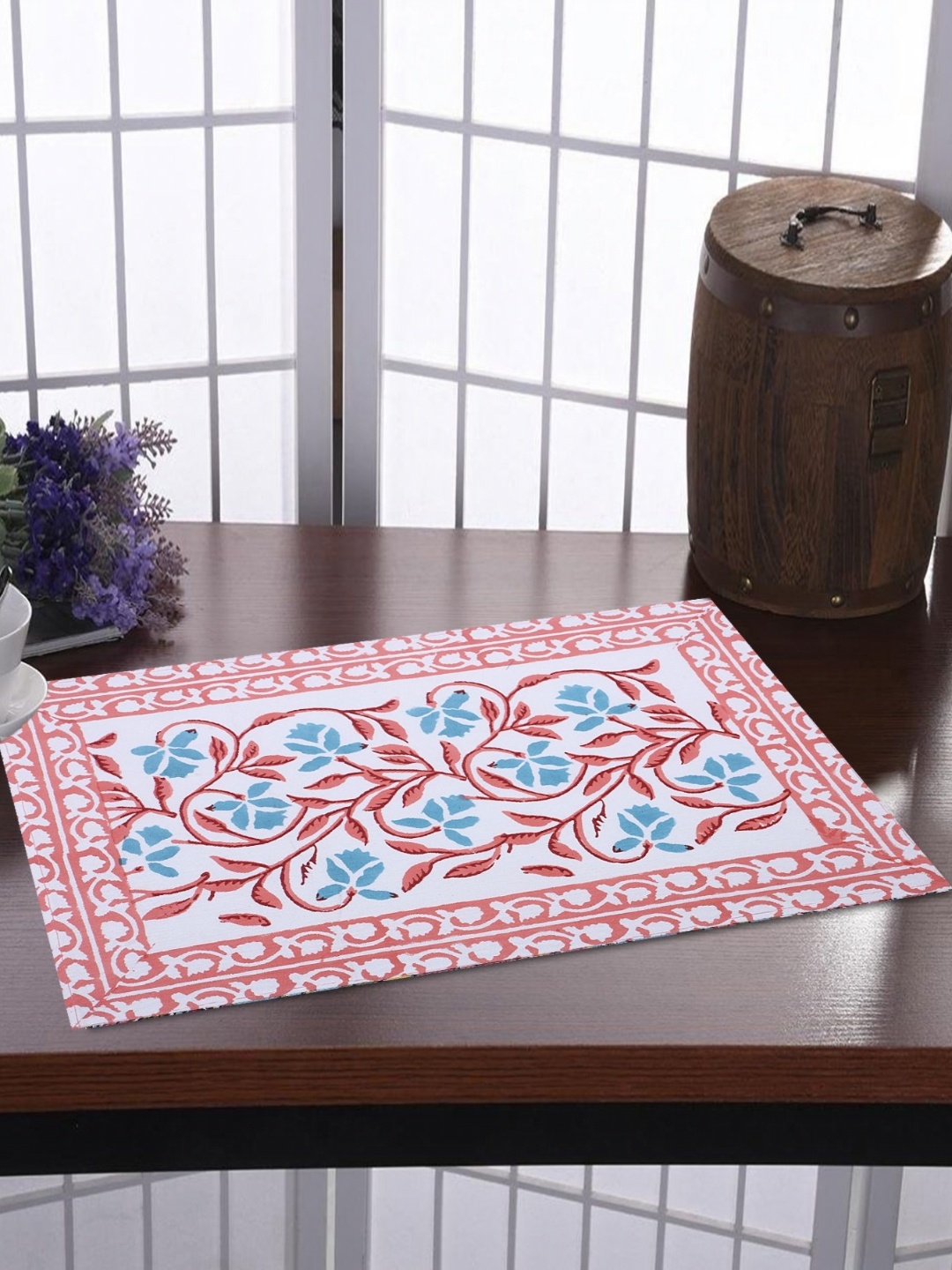 

Texstylers White & Blue 6 Pieces Floral Printed Cotton Table Placemats