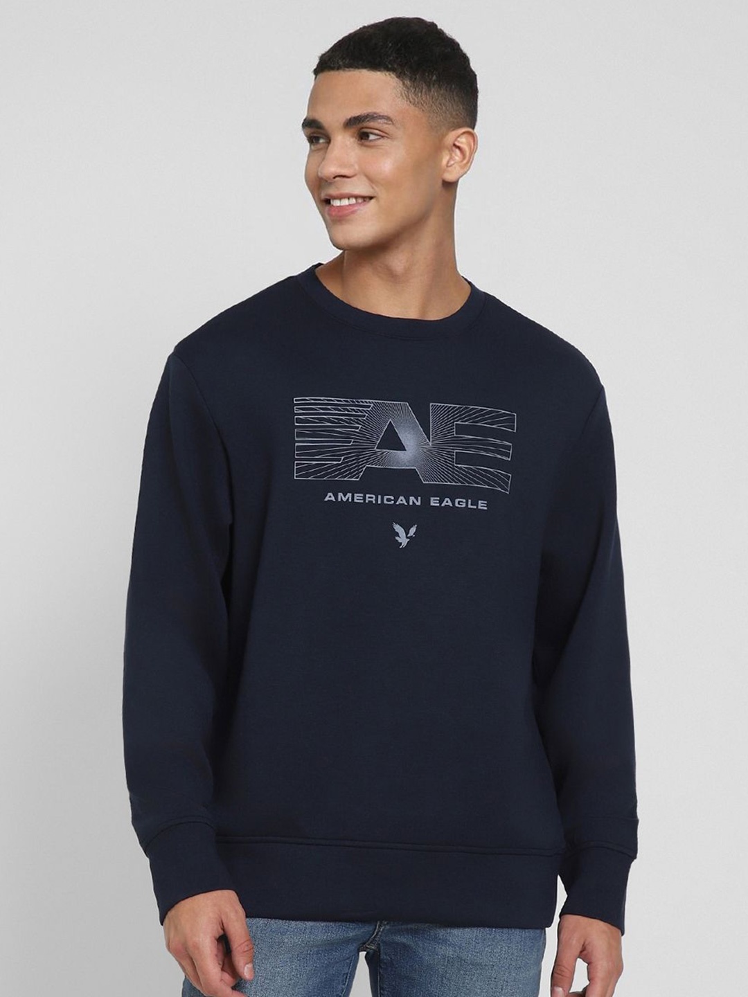 

AMERICAN EAGLE OUTFITTERS Men Printed Pullover Sweatshirt, Navy blue