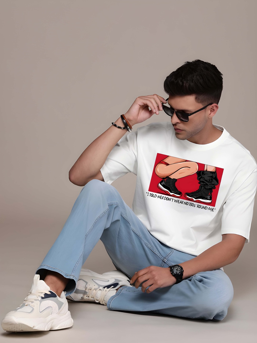 

BOWLIFESTYLE Men Drop-Shoulder Sleeves Pure Cotton T-shirt, White