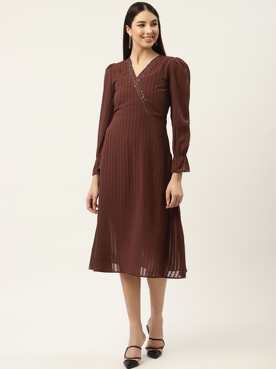 

Moda Rapido Georgette Fit & Flare Midi Dress, Brown