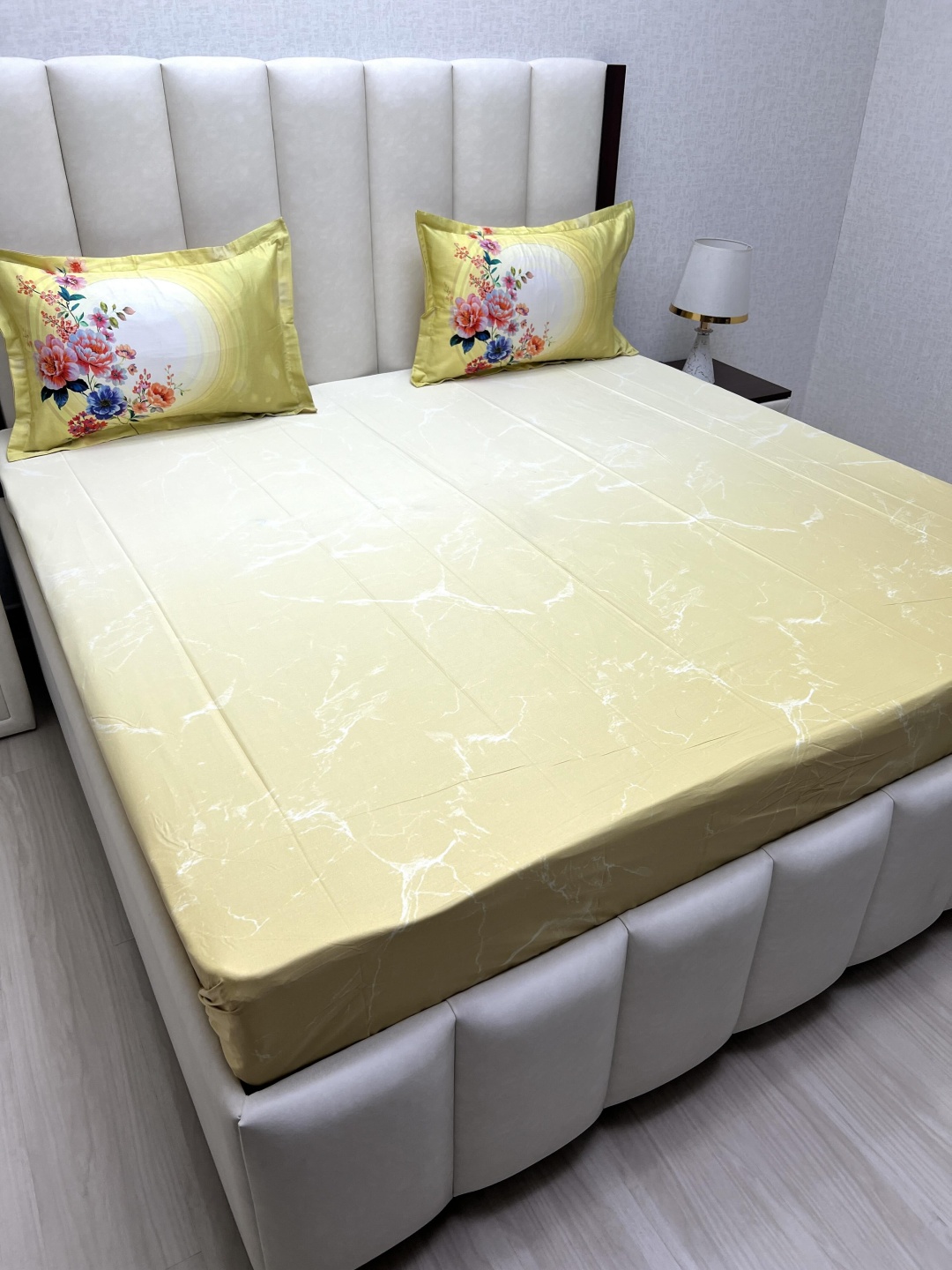 

Pure Decor Royal Majestic Yellow Printed Pure Cotton 400 TC King Bedsheet Set 2.74x2.74 m