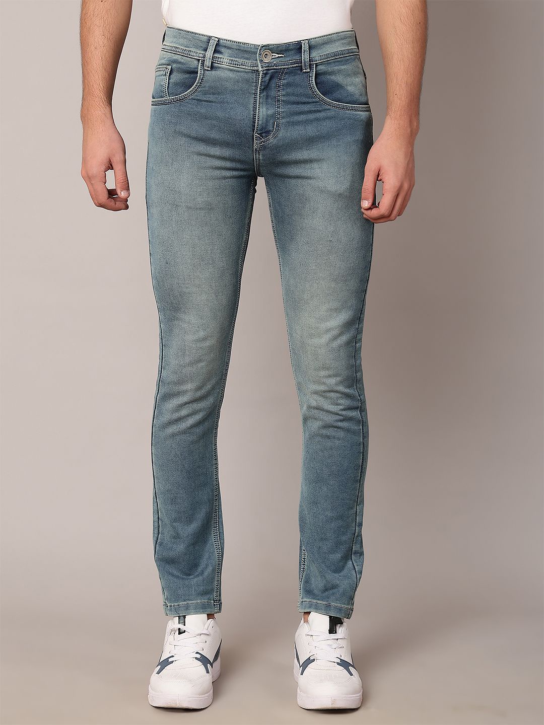 

TQS Men Slim Fit Light Fade Stretchable Jeans, Blue