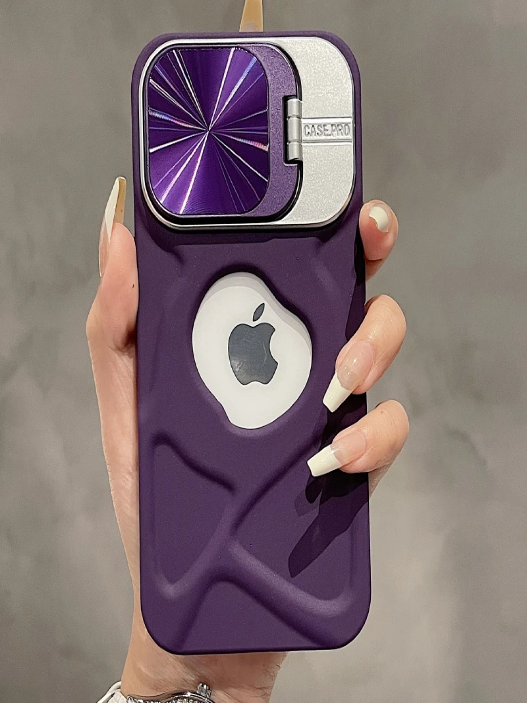 

Luxury Kase LK158 Solid iPhone 16 Plus Invisible Bracket Lens Protection Back Case, Purple