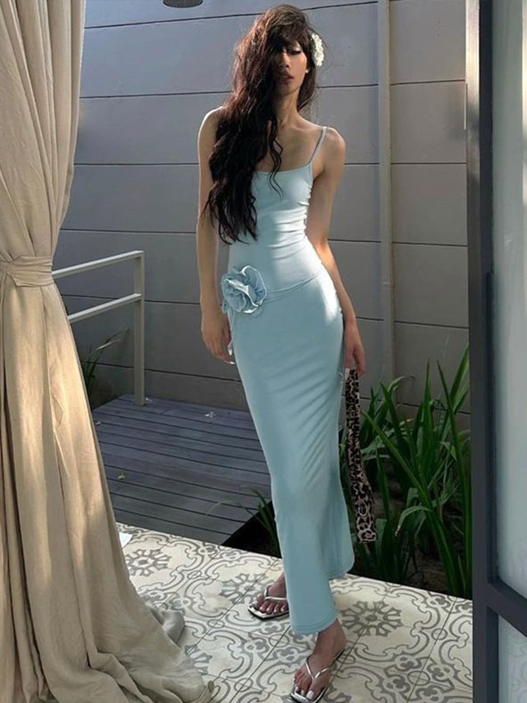 

StyleCast x Revolte Georgette Bodycon Maxi Dress, Blue