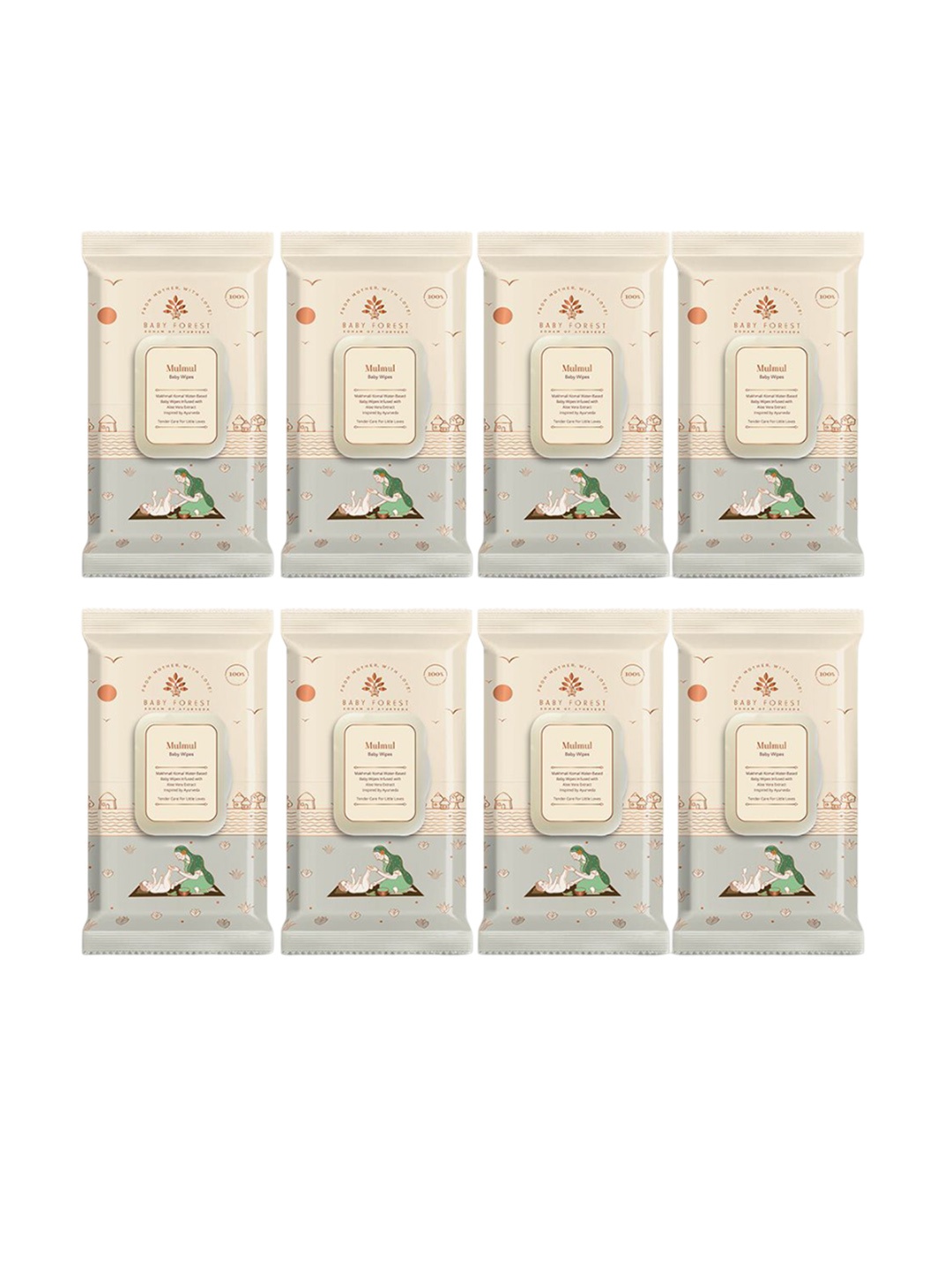 

Baby Forest Set Of 8 Mulmul Ultra Soft & Water Based Baby Wipes - 72 Wipes Each, White