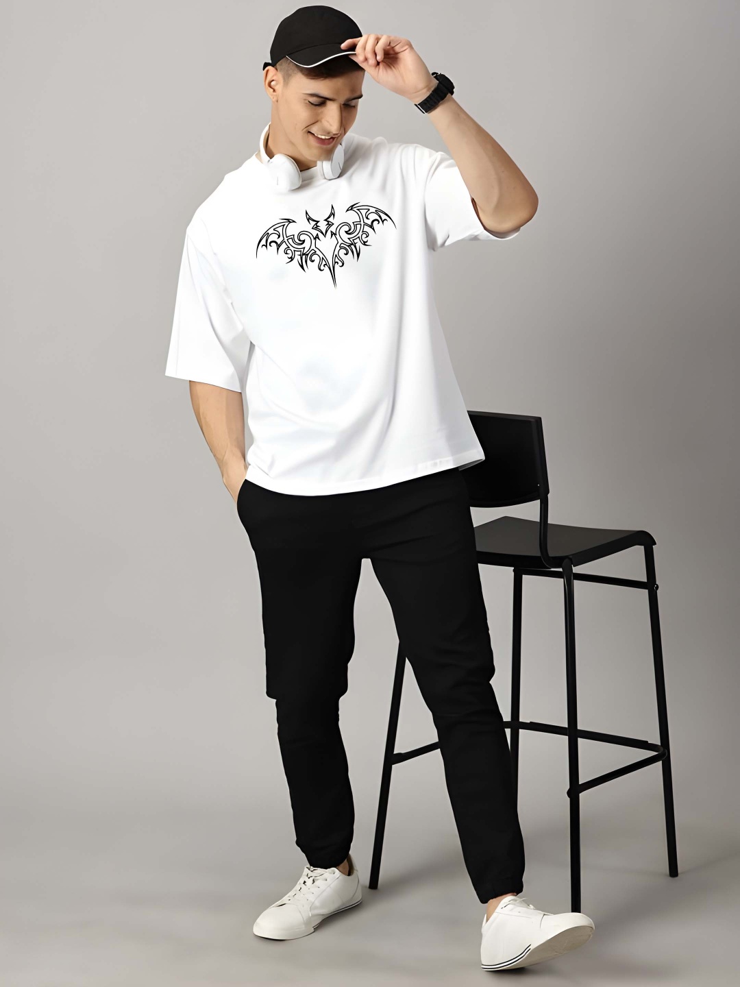 

BOWLIFESTYLE Men Drop-Shoulder Sleeves Pure Cotton T-shirt, White