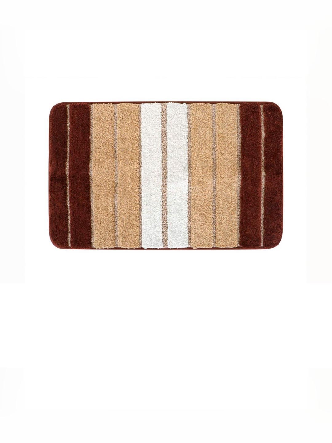 

HOKIPO Brown & White Striped Microfibre 1800 GSM Anti-Skid Bath Rug