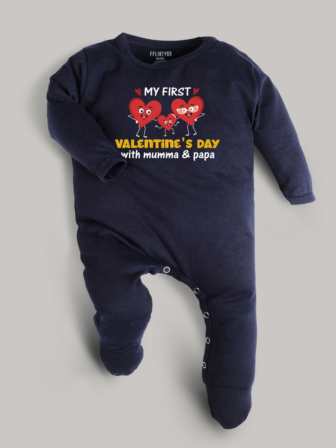 

FFLIRTYGO Infants Valentine day Printed Cotton Sleepsuit, Navy blue
