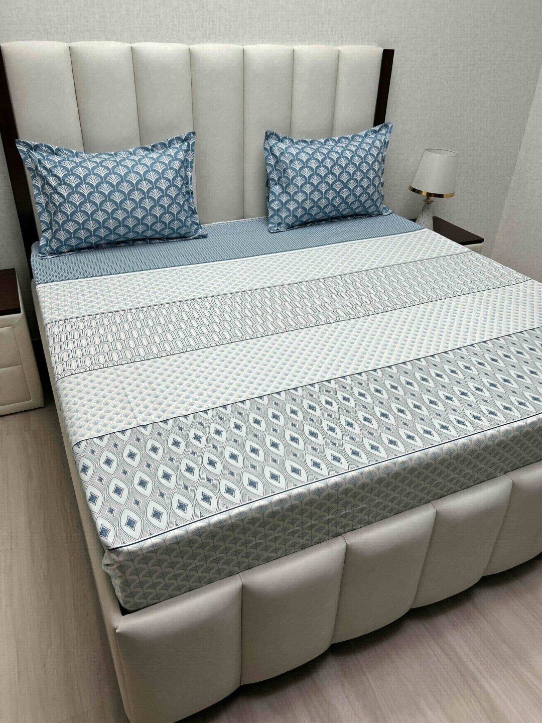 

Pure Decor Cotton King Size Double Bed Bedsheet With 2 Pillow Covers 2.74m X 2.74m, Blue