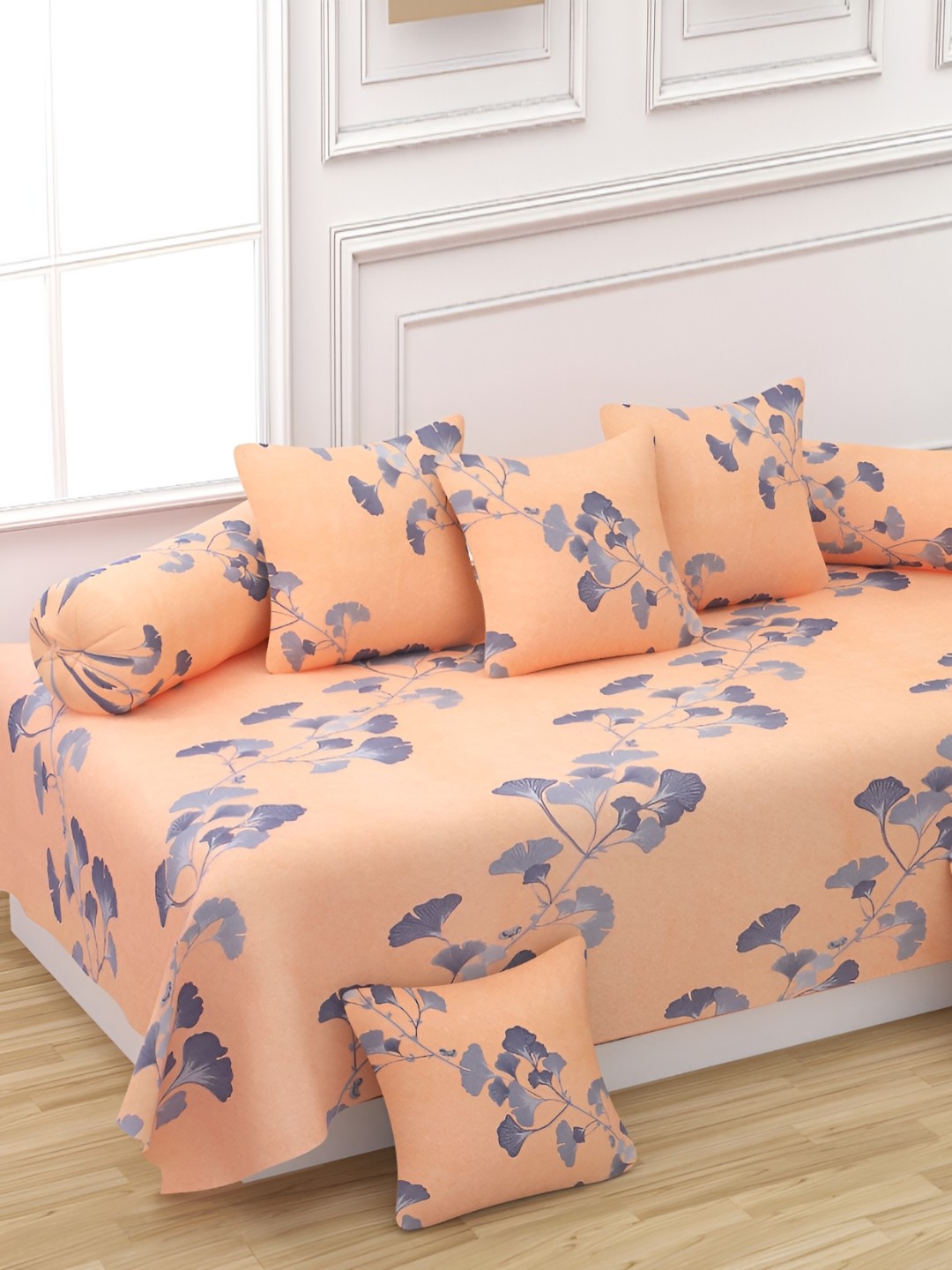 

Jizzby 8-Pcs Peach & Grey Printed240TC DiwanSet