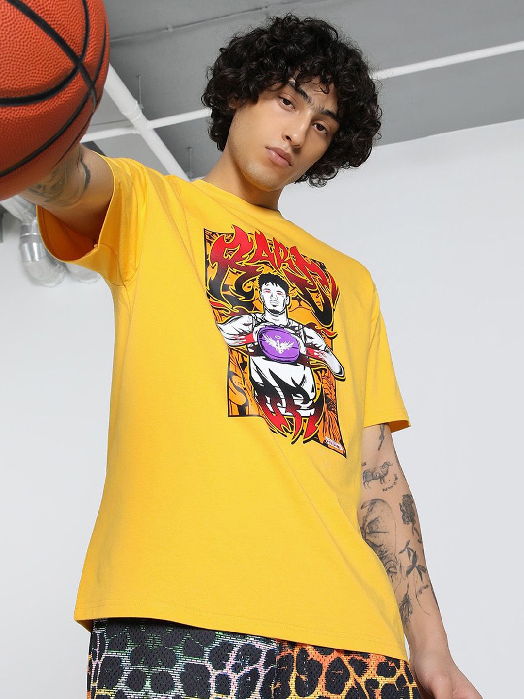 

Puma Men Melo Phoenix Oversized Basketball Cotton Tee, Yellow