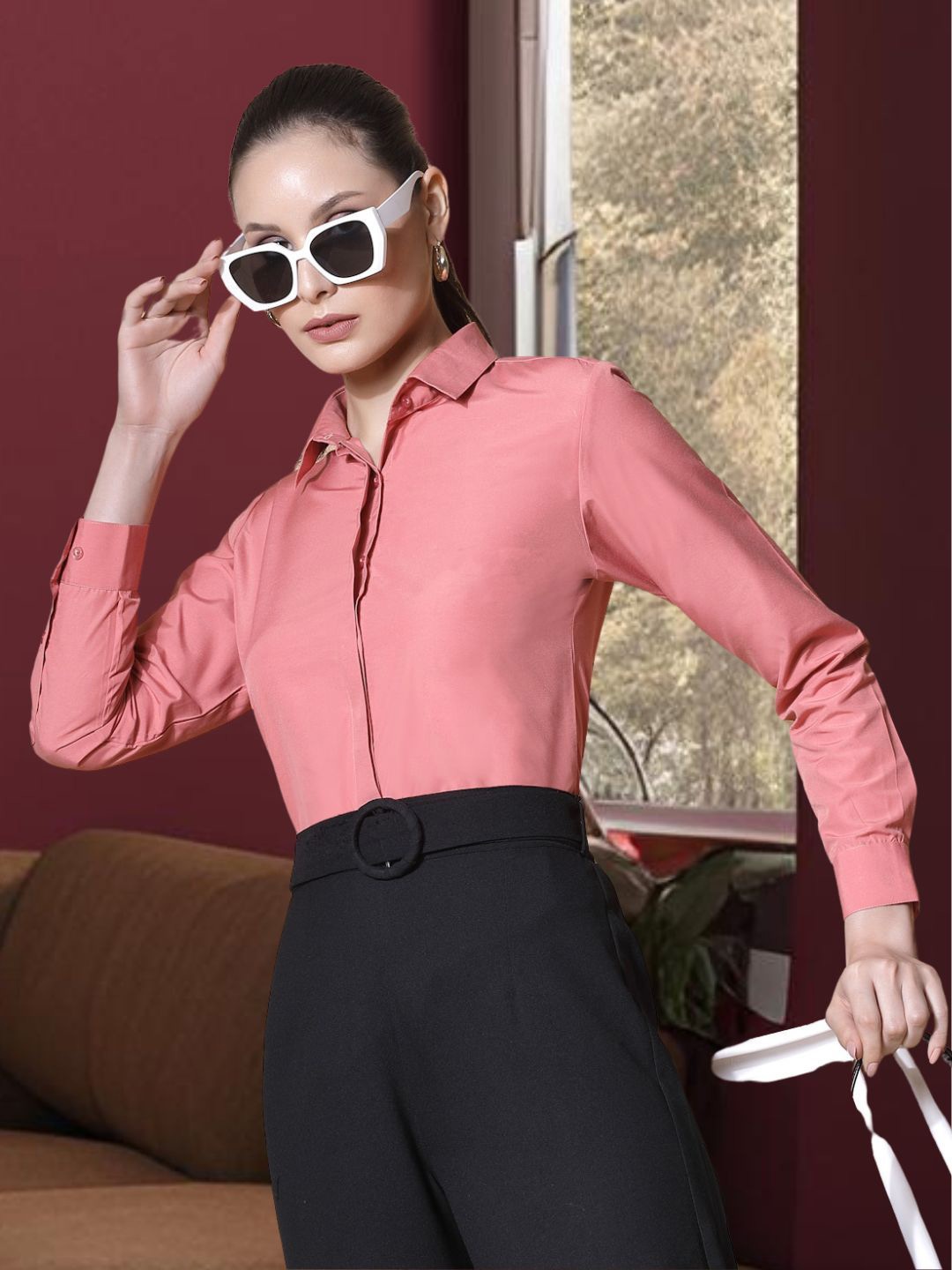 

DressBerry Women Slim Fit Opaque Casual Shirt, Coral