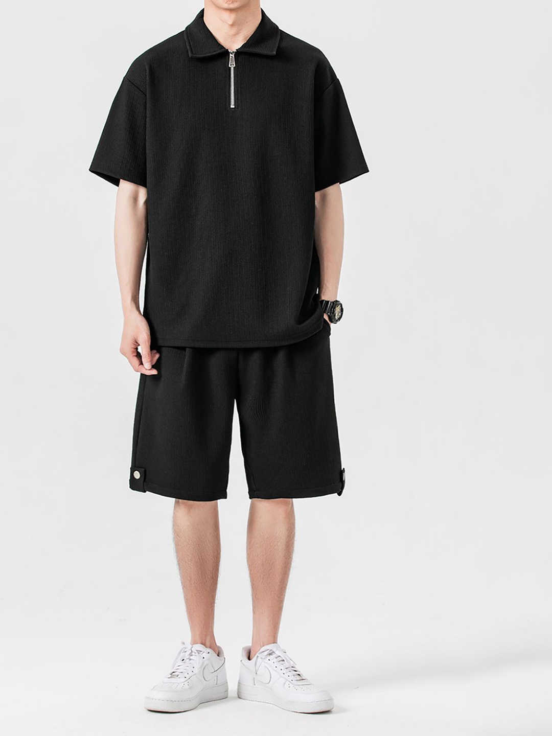 

StyleCast x Revolte Polo Collar T-Shirt With Shorts, Black