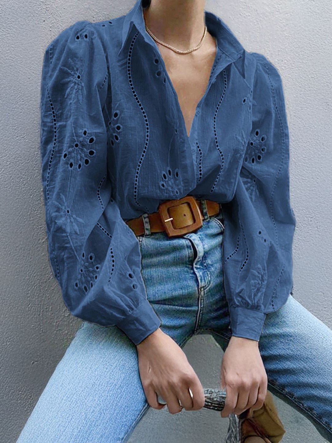 

StyleCast x Revolte Women Spread Collar Textured Casual Shirt, Blue