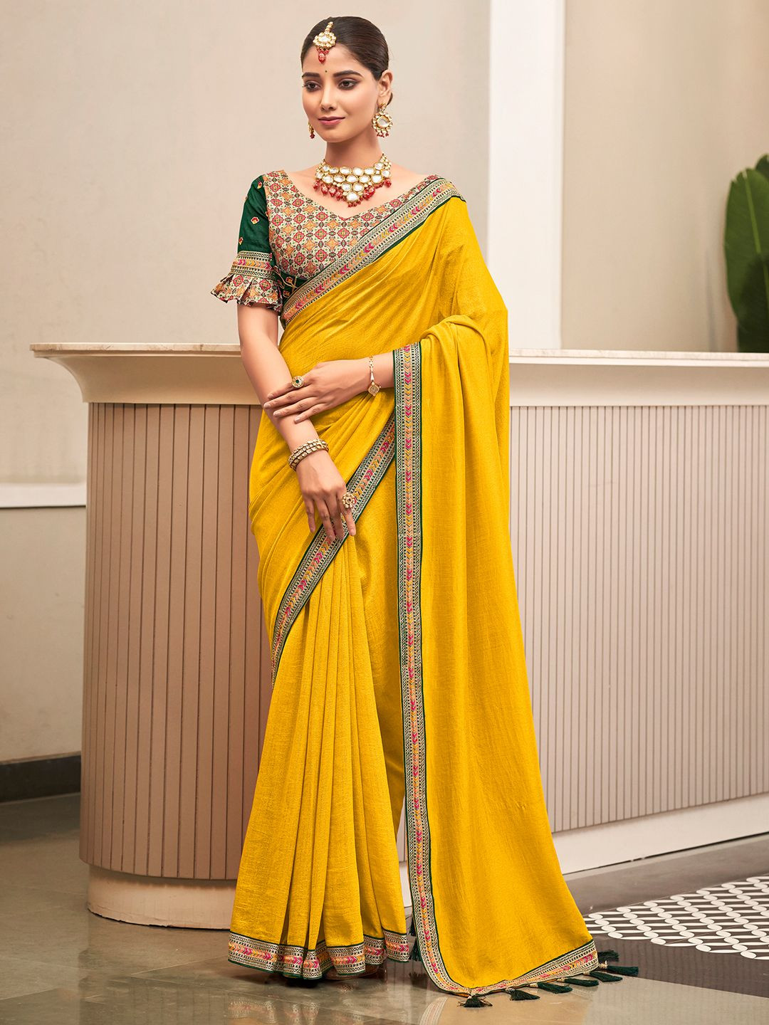 

Mitera Embroidered Saree, Yellow