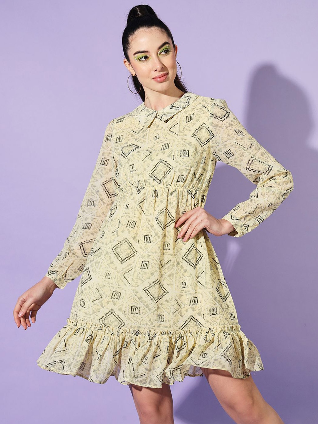 

Moda Rapido Print Georgette Fit & Flare Mini Dress, Yellow